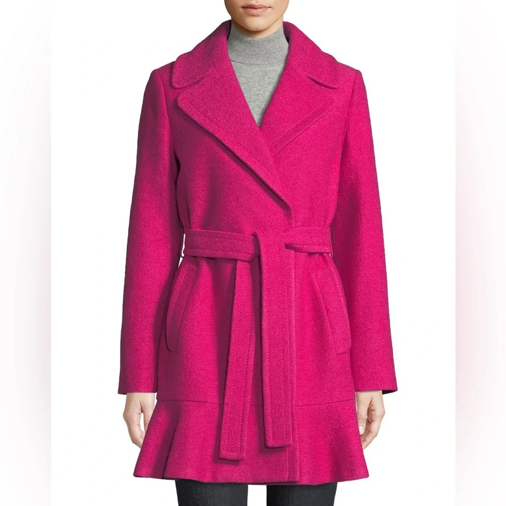 NWT kate spade new yorktransitional boiled flounce-hem wool coat